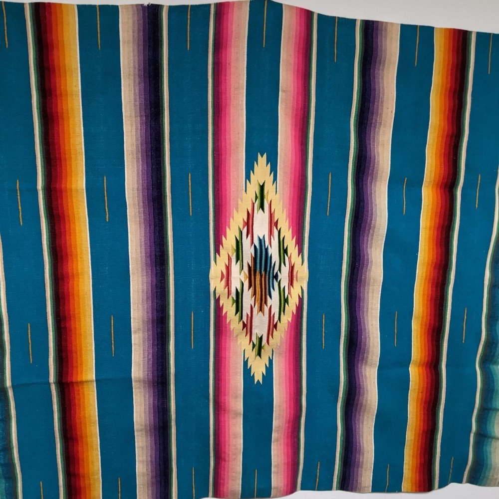 Vtg Mexican Saltillo Serape Blanket Handwoven - Picture 3 of 9